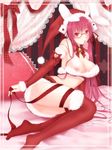  animal_ears bell bow breasts bunny_ears christmas condom condom_in_mouth detached_sleeves di_gi_charat dice dice_hair_ornament glasses hair_ornament hat jingle_bell large_breasts long_hair mouth_hold nipple_slip nipples pink_eyes pink_hair rara419 red-framed_eyewear red_legwear ribbon santa_costume santa_hat solo thighhighs usada_hikaru very_long_hair 