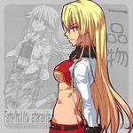  arai_kuma bad_id bad_pixiv_id blonde_hair breasts child_gilgamesh fate/hollow_ataraxia fate/stay_night fate_(series) genderswap genderswap_(mtf) gilgamesh long_hair medium_breasts midriff navel profile red_eyes solo underboob 