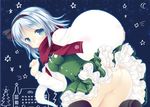  ass bent_over black_hairband blue_eyes ghost hairband hitodama impossible_clothes konpaku_youmu konpaku_youmu_(ghost) natsume_eri no_panties scarf short_hair silver_hair simple_background smile solo touhou 