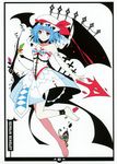  absurdres alternate_costume barefoot bat_wings blue_hair butterfly_wings dress hat highres ideolo jewelry laevatein necklace red_eyes remilia_scarlet scan short_hair solo spear_the_gungnir strapless strapless_dress touhou white_dress wings 