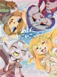  4girls blue_eyes cat dog eyes_closed furry grey_hair ineka_rakugaki multiple_girls orange_hair red_eyes white_hair 