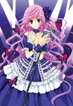  aquarian_age bad_id bad_pixiv_id blue_eyes bug butterfly choker collar dress frilled_dress frills highres insect lolita_fashion microphone nanase_aoi pink_hair solo spotlight wristband 