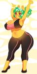  big_breasts blush breasts clothed clothing curvaceous female hair higgyy humanoid mango_(character) open_mouth solo standing thick_thighs wide_hips 