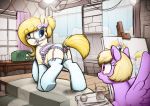  2019 absurd_res anus clothed clothing cup cutie_mark detailed_background duo earth_pony equine fan_character female feral hair_bow hair_ribbon hi_res horse inside legwear mammal my_little_pony pegasus pony ribbons selenophile urine watersports wet_paint_(character) wings 