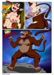  clothing comic dragon_ball dragon_ball_gt feet female fur fur_growth locofuria macro mammal moon muscular nipples nude oozaru pan_(dragon_ball) primate pussy red_eyes ripping roaring snout solo text transformation underwear young 