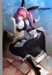  absurdres akiha_rumiho animal_ears highres huge_filesize huke long_hair looking_back maid maid_headdress official_art pantyhose pink_eyes pink_hair solo steins;gate twintails 