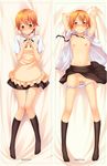  apron bad_id bad_pixiv_id blush dakimakura fat_mons flat_chest inami_mahiru komeimax long_legs multiple_views open_clothes open_shirt orange_eyes orange_hair panties panty_pull pussy shirt short_hair underwear waitress working!! 