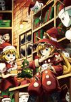  animal_ears blonde_hair blue_eyes christmas highres multiple_girls original saebashi 