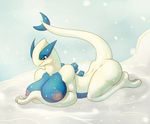  ben300 big_breasts breasts female green_eyes legendary_pok&#233;mon lugia nintendo nipples pok&#233;mon pok&#233;morph pok&eacute;mon snow solo unknown_artist video_games 