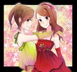  bad_id bad_pixiv_id brown_hair dress futami_mami gloves idolmaster idolmaster_(classic) long_hair minase_iori multiple_girls noroko0614 side_ponytail smile 