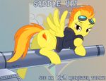  army brian_mcpherson butt cutie_mark english_text equine eyewear female feral friendship_is_magic goggles hair horse looking_at_viewer mammal military multi-colored_hair my_little_pony pegasus pony solo spitfire_(mlp) tail text weapon wings wonderbolts_(mlp) 