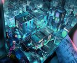  building city cityscape glasses highres inzanaki night original robot scenery science_fiction solo 