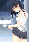  absurdres ayase_hazuki black_eyes black_hair copyright_request highres rain scan school_uniform see-through solo wet wet_clothes wringing_clothes 