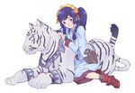  blue_hair braid copyright_request nakatomi_ryou solo tiger 