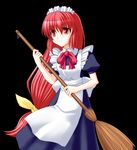  broom long_hair low-tied_long_hair maid red_eyes red_hair seihou solo very_long_hair vivit 