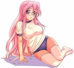  buruma e20 glasses gym_uniform long_hair lucky_star pink_hair single_vertical_stripe solo takara_miyuki thighhighs very_long_hair wide_hips 