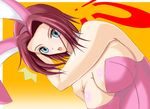  animal_ears bad_id bad_pixiv_id blue_eyes breasts bunny_ears bunnysuit chihi cleavage code_geass kallen_stadtfeld large_breasts leotard pink_leotard red_hair short_hair solo 