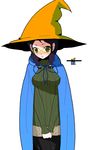  bar_censor black_legwear black_mage braid breasts cape censored covered_nipples final_fantasy glasses hat identity_censor itou_life large_breasts pantyhose parody solo sweater twin_braids v_arms witch_hat yellow-framed_eyewear 