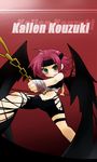  asymmetrical_legwear bandaged_hands bandages bare_shoulders bat_wings black_legwear chain code_geass green_eyes kajikawa_yahiro kallen_stadtfeld looking_at_viewer red_hair short_hair single_thighhigh solo standing thigh_strap thighhighs wings 