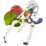  beniko hong_meiling izayoi_sakuya knife maid multiple_girls panties pantyshot red_hair thigh_strap touhou underwear white_hair 