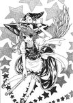  :d apron broom broom_riding dress greyscale hat kirisame_marisa looking_at_viewer monochrome open_mouth puffy_short_sleeves puffy_sleeves shiratama_(mofutto) shirt short_sleeves smile solo touhou waist_apron witch_hat 