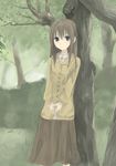  black_eyes brown_hair forest highres long_hair long_skirt nature original outdoors s_ko skirt solo tree 