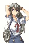  adjusting_hair blue_eyes blush breasts clannad hikarizaka_private_high_school_uniform large_breasts long_hair miyawa ribbon sakagami_tomoyo school_uniform serafuku smile solo watch wristwatch 