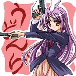  animal_ears bunny_ears crossed_arms dual_wielding gun handgun holding lowres oekaki pistol purple_hair reisen_udongein_inaba solo touhou weapon 