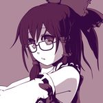  bad_id bad_pixiv_id bespectacled bow cpu_(hexivision) detached_sleeves glasses hair_bow hair_tubes hakurei_reimu japanese_clothes monochrome portrait purple solo touhou 