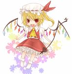  :d ascot bloomers blush bobby_socks chibi crystal demon_wings flandre_scarlet frills looking_at_viewer open_mouth puffy_short_sleeves puffy_sleeves red_eyes red_skirt shiratama_(mofutto) short_sleeves skirt smile socks solo stick touhou underwear vest white_bloomers white_legwear wings 