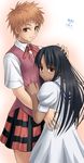  cocone_fatima_rosa dark_skin kasuga_misora mahou_sensei_negima! minarai_zouhyou multiple_girls plaid plaid_skirt skirt 