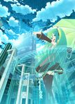  aqua_hair cameo cloud day detached_sleeves hachune_miku hatsune_miku melt_(vocaloid) rain skirt sky solo spring_onion thighhighs twintails umbrella vocaloid yonasawa 