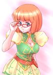  adjusting_eyewear blue_eyes breasts character_request cleavage flyff glasses large_breasts popopon solo 