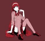  akitu_kouta blood hairband long_hair red red_eyes red_hair sitting skirt solo thighhighs toono_akiha tsukihime vermillion_akiha 