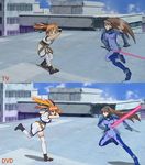  comparison deed_(nanoha) dvd lyrical_nanoha mahou_shoujo_lyrical_nanoha_strikers multiple_girls numbers_(nanoha) quality screencap teana_lanster thighhighs 