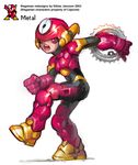  clenched_hand full_body gears helmet male_focus metalman niklas_jansson open_mouth pixel_art red_eyes rockman rockman_(classic) serious simple_background solo standing standing_on_one_leg 