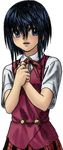  bad_anatomy bangs blue_eyes blue_hair hands_clasped hands_on_own_chest mahora_academy_middle_school_uniform mahou_sensei_negima! minarai_zouhyou miyazaki_nodoka open_mouth own_hands_together plaid plaid_skirt school_uniform skirt solo 