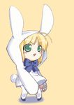  animal_costume animal_ears animated animated_gif artoria_pendragon_(all) blinking blush bow bowtie bunny_costume bunny_ears chibi fate/stay_night fate_(series) happy lowres saber solo translated 