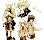  3boys asahina_mikuru asahina_mitsuru blazer code_geass:_lost_colors genderswap genderswap_(ftm) genderswap_(mtf) height_difference jacket kawakami_shuuichi kita_high_school_uniform kyonko monochrome multiple_boys multiple_girls nagato_yuki nagato_yuuki rai school_uniform serafuku suzumiya_haruhi_no_yuuutsu tall translated yellow 