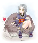  animal braid copyright_request heart horns japanese_clothes kimono mattaku_mousuke solo wolf yellow_eyes 