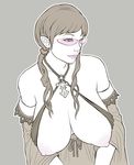  areolae bad_id bad_pixiv_id bare_shoulders breasts cleavage glasses halter_top halterneck hanging_breasts huge_breasts kusagami_style lips long_hair monochrome nipple_slip nipples original puffy_nipples sagging_breasts sketch solo spot_color 
