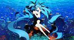  barefoot bubble dress feet fish haruyo_(imokenp) hatsune_miku highres long_hair md5_mismatch shinkai_shoujo_(vocaloid) smile solo submerged twintails underwater very_long_hair vocaloid 