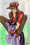  crossover cute equine eyes_closed eyewear female feral friendship_is_magic horn horse human mammal my_little_pony riding saddle smile sniper_(team_fortress_2) sunglasses team_fortress_2 twilight_sparkle_(mlp) unicorn 
