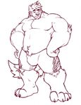  chubby clothing coyote line_art male mammal muscles ninjav shorts solo topless 