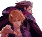  antidote9 caster_(fate/zero) earrings fate/zero fate_(series) jacket jewelry male_focus multiple_boys orange_hair purple_jacket uryuu_ryuunosuke 