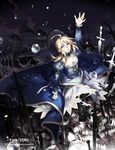  ahoge artoria_pendragon_(all) battlefield blonde_hair fate/zero fate_(series) from_above greaves green_eyes highres saber solo starshadowmagician sword weapon 