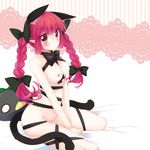  animal_ears blush braid breasts cat_ears cat_tail groin kaenbyou_rin long_hair mao_(alepricos) medium_breasts naked_ribbon nipples nude red_eyes red_hair reiuji_utsuho reiuji_utsuho_(bird) ribbon solo stuffed_animal stuffed_toy tail touhou twin_braids 