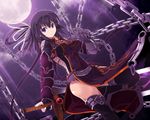  ao_no_kiseki black_legwear breasts chain eiyuu_densetsu expressionless full_moon gloves half_updo medium_breasts moon ponytail purple purple_background purple_eyes purple_hair rixia_mao satomi short_hair solo sword tabard thighhighs weapon 