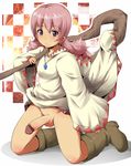  1girl artist_request boots bottomless brown_eyes censored erection final_fantasy full_body futanari jewelry long_hair necklace penis pink_hair robe shishoku_gankou solo source_request staff testicles wavy_hair weapon white_mage 