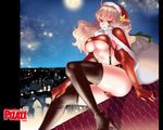  action_pizazz black_legwear blonde_hair boots breasts christmas elbow_gloves gloves hair_ornament hat high_heels large_breasts legs long_hair long_legs pon_takahanada red_eyes red_gloves sack santa_costume santa_hat shoes sitting solo suspenders thigh_boots thighhighs thighs underboob wallpaper 